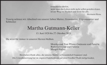 Traueranzeige von Martha Gutmann-Keller von AvU