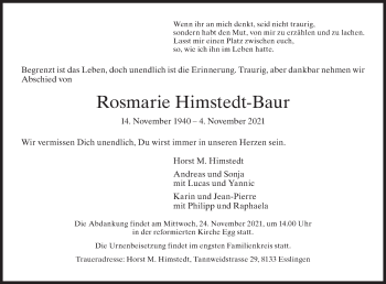 Traueranzeige von Rosmarie Himstedt-Baur von AvU