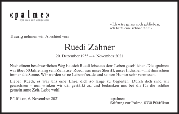 Traueranzeige von Ruedi Zahner von AvU