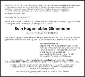 Traueranzeige von Ruth Hugentobler-Stirnemann von AvU