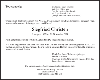 Traueranzeige von Siegfried Christen von AvU