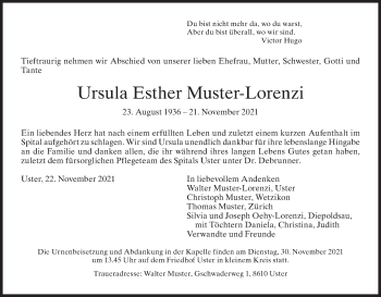 Traueranzeige von Ursula Esther Muster-Lorenzi von AvU