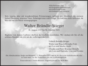 Traueranzeige von Walter Brändle-Stieger von AvU