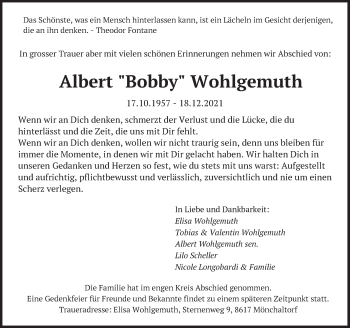 Traueranzeige von Albert  Wohlgemuth von AvU