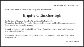 Traueranzeige von Brigitte Gränicher-Egli von AvU