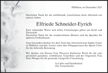 Traueranzeige von Elfriede Schneider-Eyrich von AvU