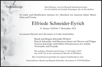 Traueranzeige von Elfriede Schneider-Eyrich von AvU