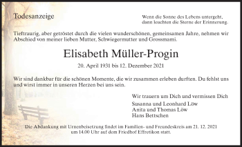 Traueranzeige von Elisabeth Müller-Progin von reg_2