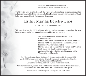 Traueranzeige von Esther Martha Beyeler-Gnos von AvU