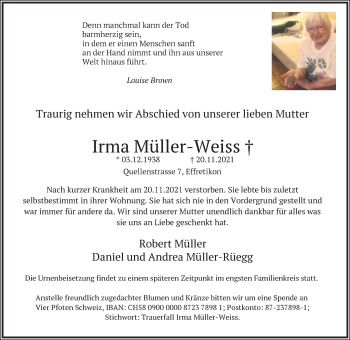 Traueranzeige von Irma Müller-Weiss von reg_3