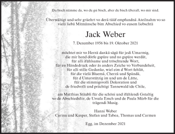 Traueranzeige von Jack Weber von AvU