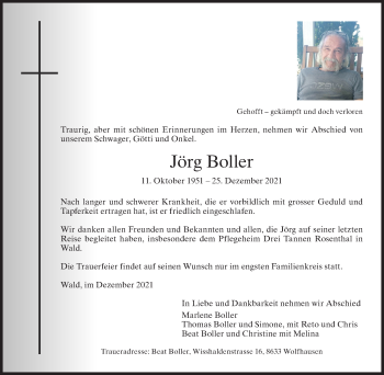 Traueranzeige von Jörg Boller von AvU