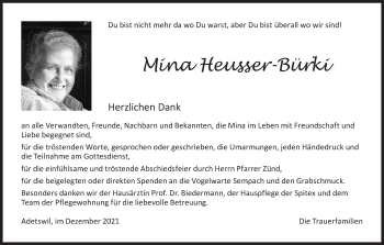 Traueranzeige von Mina Heusser-Bürki von AvU