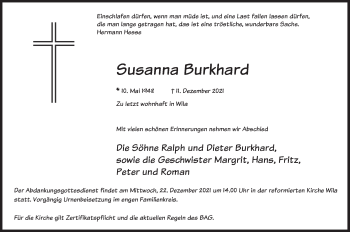 Traueranzeige von Susanna Burkhard von AvU