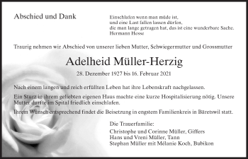 Traueranzeige von Adelheid Müller-Herzig von AvU