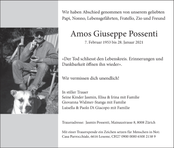 Traueranzeige von Amos Giuseppe Possenti von ZO solo