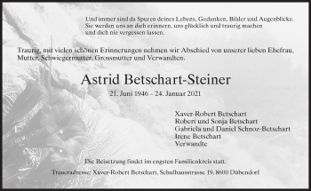 Traueranzeige von Astrid Betschart-Steiner von ZO solo