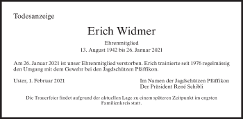 Traueranzeige von Erich  Widmer von ZO solo