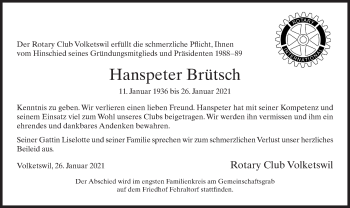 Traueranzeige von Hanspeter Brütsch von AvU