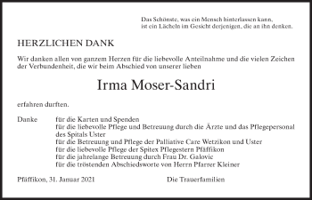 Traueranzeige von Irma Moser-Sandri von ZO solo