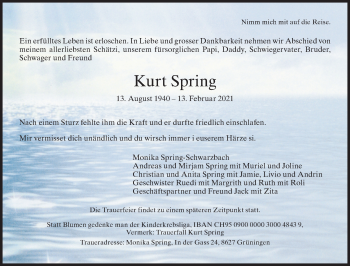 Traueranzeige von Kurt Spring von ZO solo