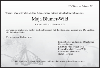 Traueranzeige von Maja Blumer-Wild von ZO solo