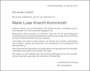 Traueranzeige von Marie Luise Knecht-Komminoth von AvU