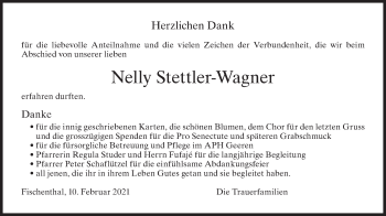 Traueranzeige von Nelly Stettler-Wagner von AvU