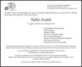 Traueranzeige von Tullio Svaldi von AvU