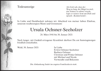 Traueranzeige von Ursula Ochsner-Seeholzer von AvU