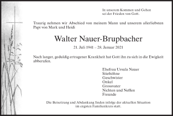 Traueranzeige von Walter Nauer-Brupbacher von AvU