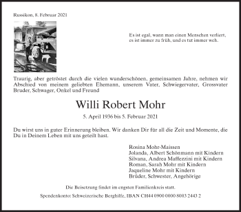 Traueranzeige von Willi Robert Mohr von AvU