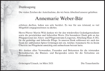 Traueranzeige von Annemarie Weber-Bär von AvU