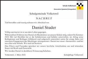 Traueranzeige von Daniel Studer von AvU