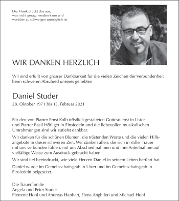 Traueranzeige von Daniel Studer von AvU