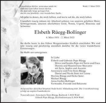 Traueranzeige von Elsbeth Rüegg-Bollinger von AvU