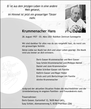 Traueranzeige von Hans Buchmann von AvU