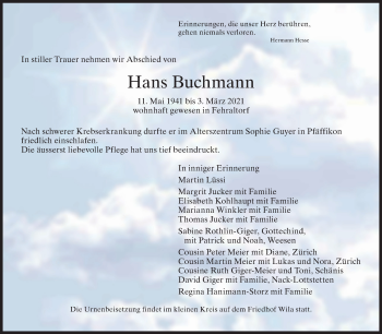 Traueranzeige von Hans Buchmann von AvU