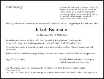 Traueranzeige von Jakob Baumann von AvU