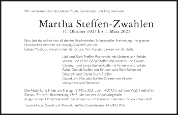 Traueranzeige von Martha Steffen-Zwahlen von AvU