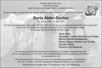 Traueranzeige von Doris Alder-Gerber von AvU