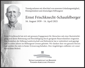 Traueranzeige von Ernst Frischknecht-Schaufelberger von AvU