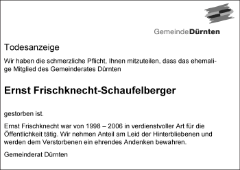 Traueranzeige von Ernst Frischknecht-Schaufelberger von AvU