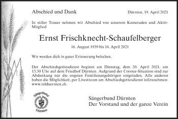 Traueranzeige von Ernst Frischknecht-Schaufelberger von AvU