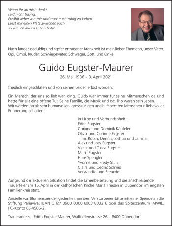 Traueranzeige von Guido Eugster-Maurer von VO solo