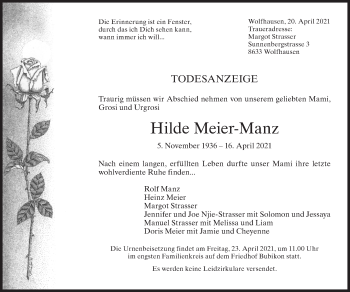 Traueranzeige von Hilde Meier-Manz von AvU