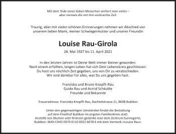 Traueranzeige von Louise Rau-Girola von AvU