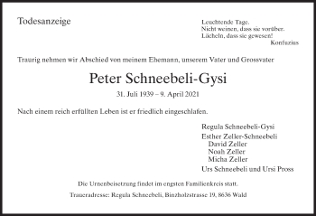 Traueranzeige von Peter Schneebeli-Gysi von AvU