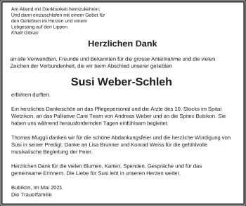 Traueranzeige von Susi Weber-Schleh von AvU