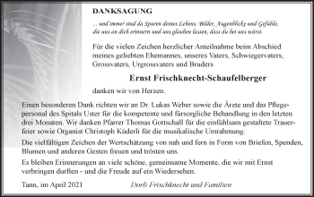 Traueranzeige von Ernst Frischknecht-Schaufelberger von AvU